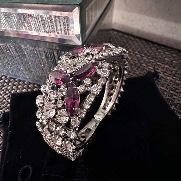 Elegant Purple and Silver Crystal Cuff Bracelet - Picture 3 of 5